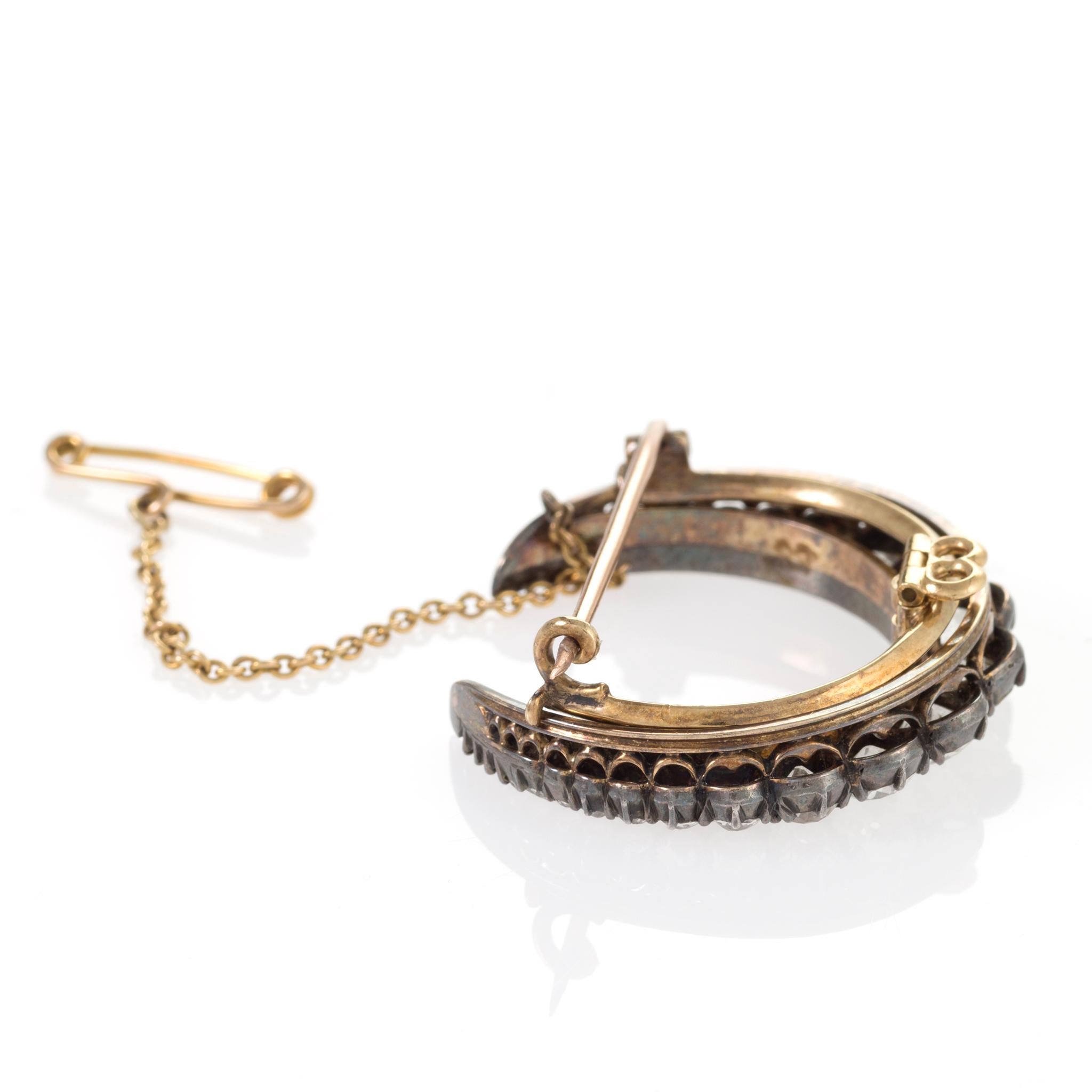 Victorian Silver-Topped Gold and Diamond Crescent Moon Brooch