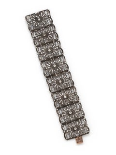 Silver-Topped Gold and Old Mine Cut Diamond Bracelet