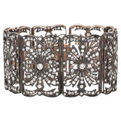 Silver-Topped Gold and Old Mine Cut Diamond Bracelet