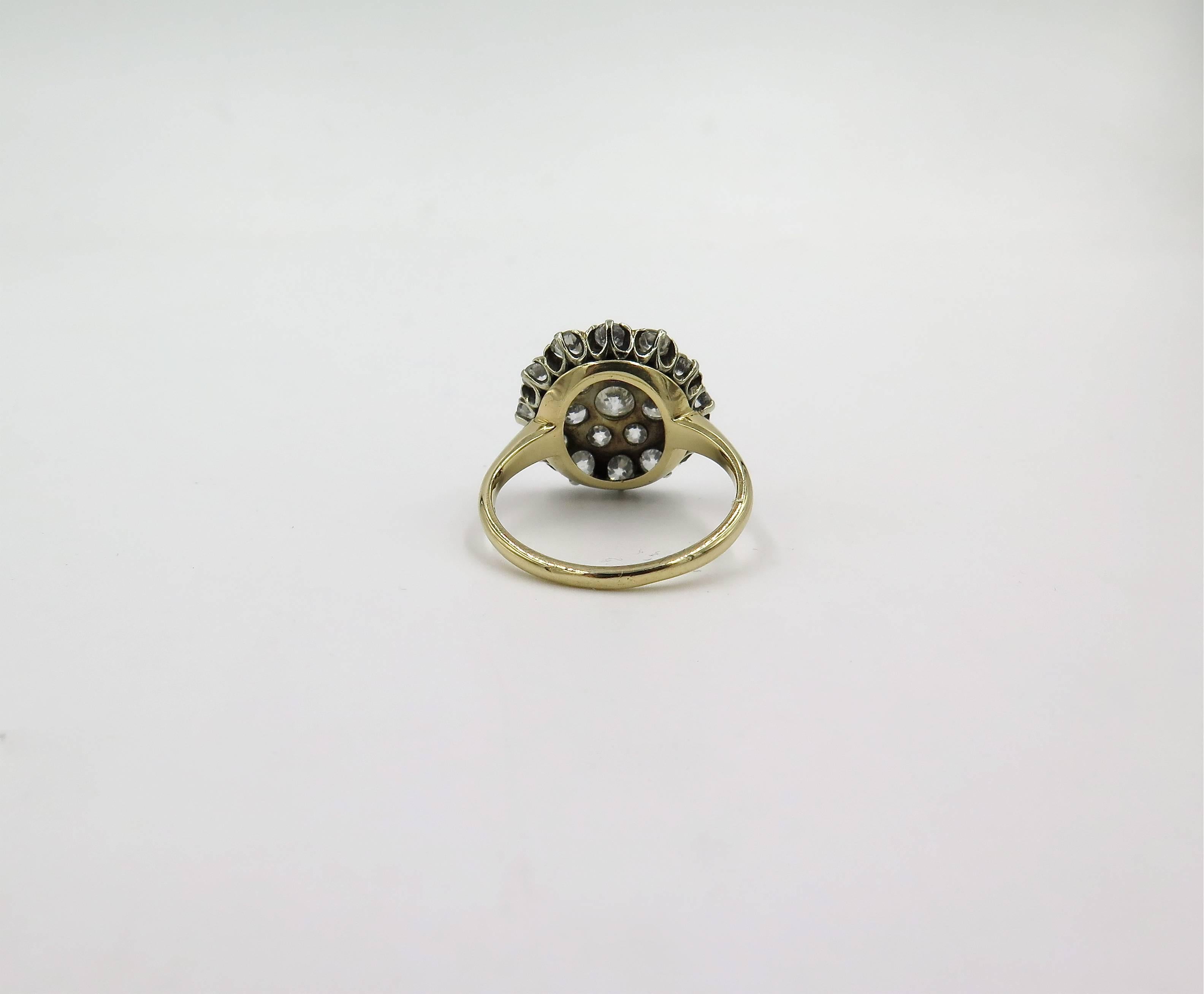 Silver Topped Yellow Gold and Diamond Ring In Excellent Condition In New York, NY
