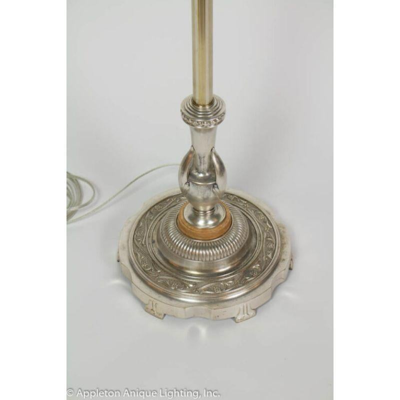 Hollywood Regency Silver Torchiere with Square Glass Shade