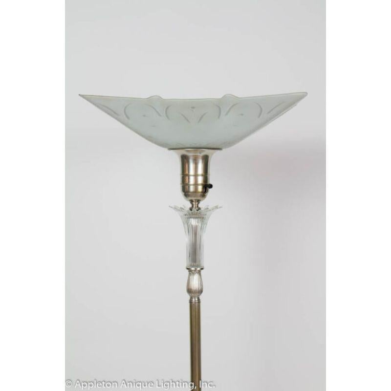 20th Century Silver Torchiere with Square Glass Shade