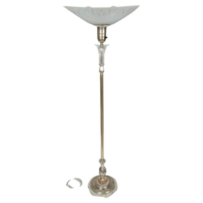 Silver Torchiere with Square Glass Shade