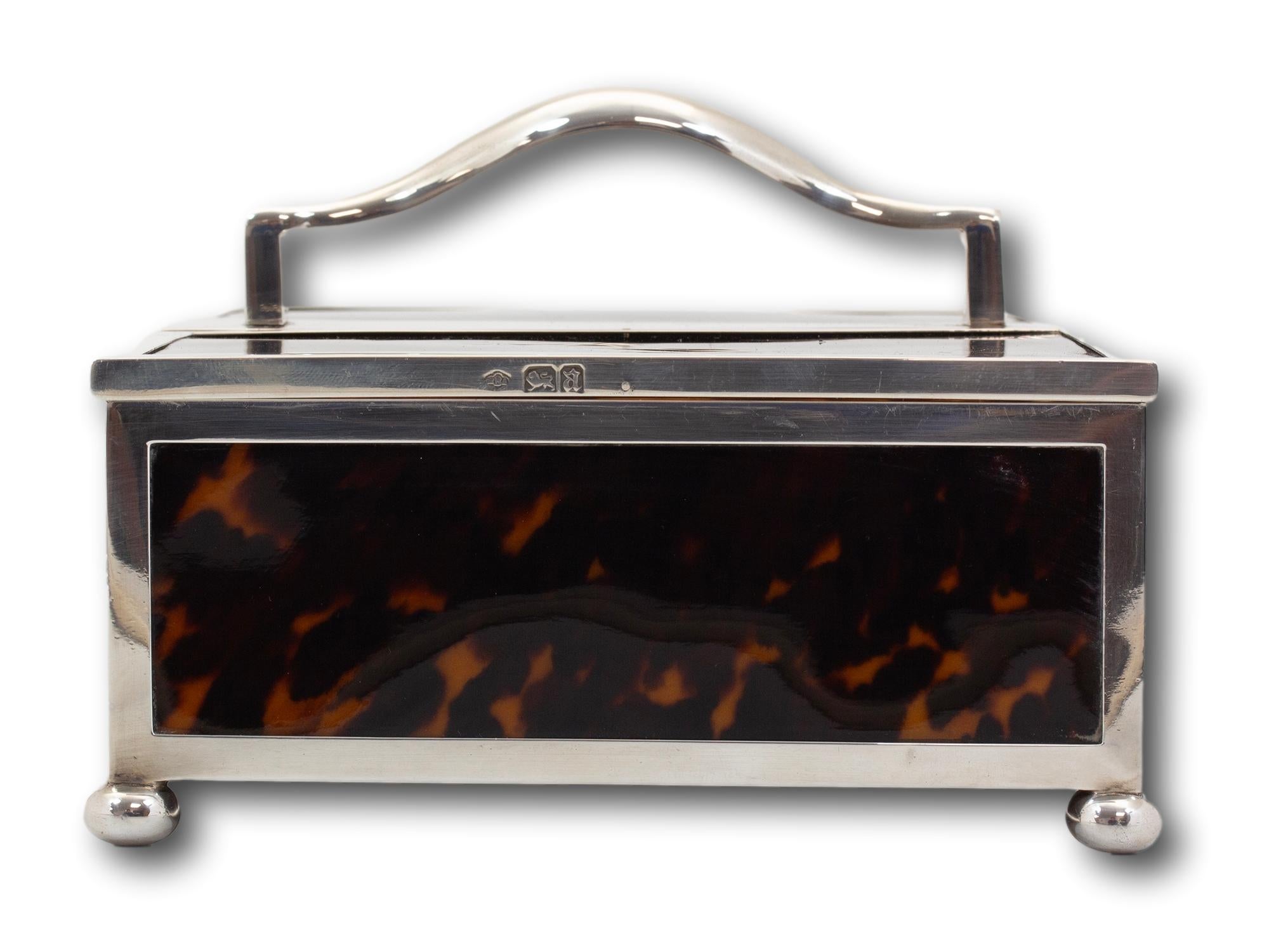 Silver & Tortoiseshell Cigar Humidor In Good Condition For Sale In Northampton, GB