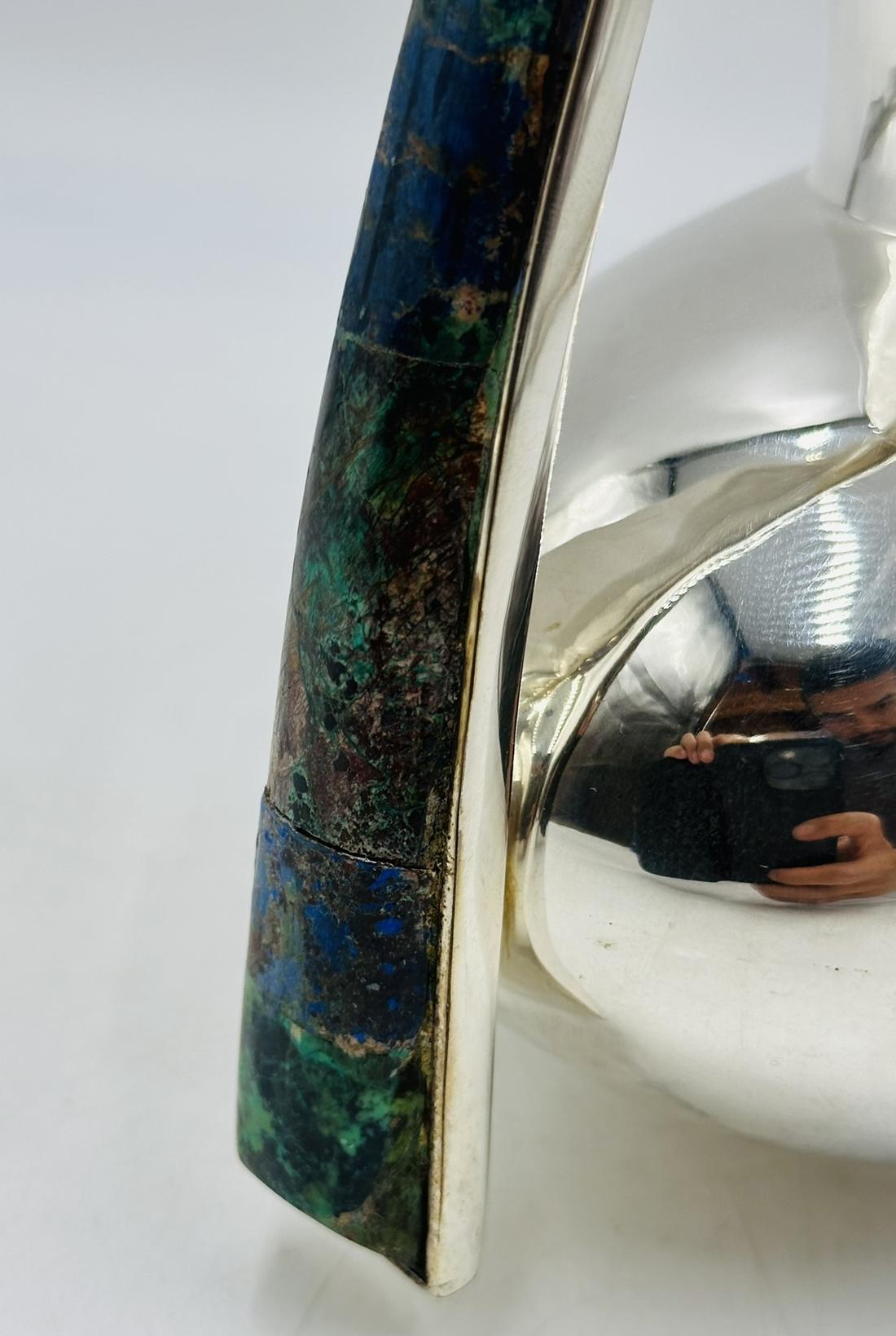 Silver Toucan Pitcher with Lapis Lazuli & Azurite Inlay by Los Castillo 3