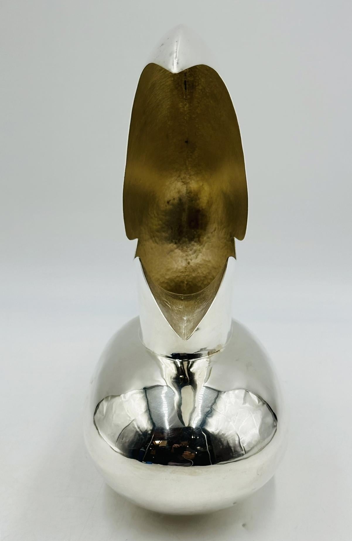 Silver Toucan Pitcher with Lapis Lazuli & Azurite Inlay by Los Castillo In Good Condition In Los Angeles, CA