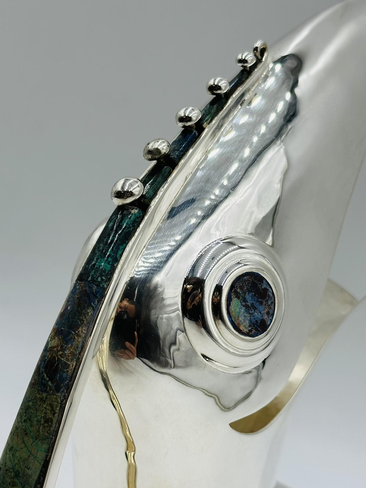 Silver Plate Silver Toucan Pitcher with Lapis Lazuli & Azurite Inlay by Los Castillo
