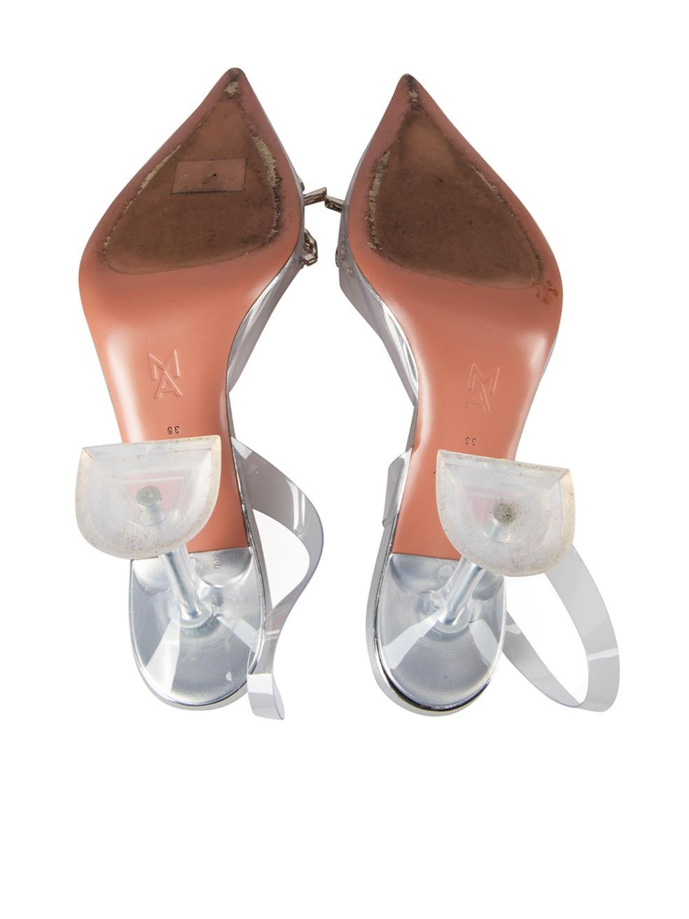 Women's Silver Transparent PVC Rosie Glass Slingback Heels Size IT 36