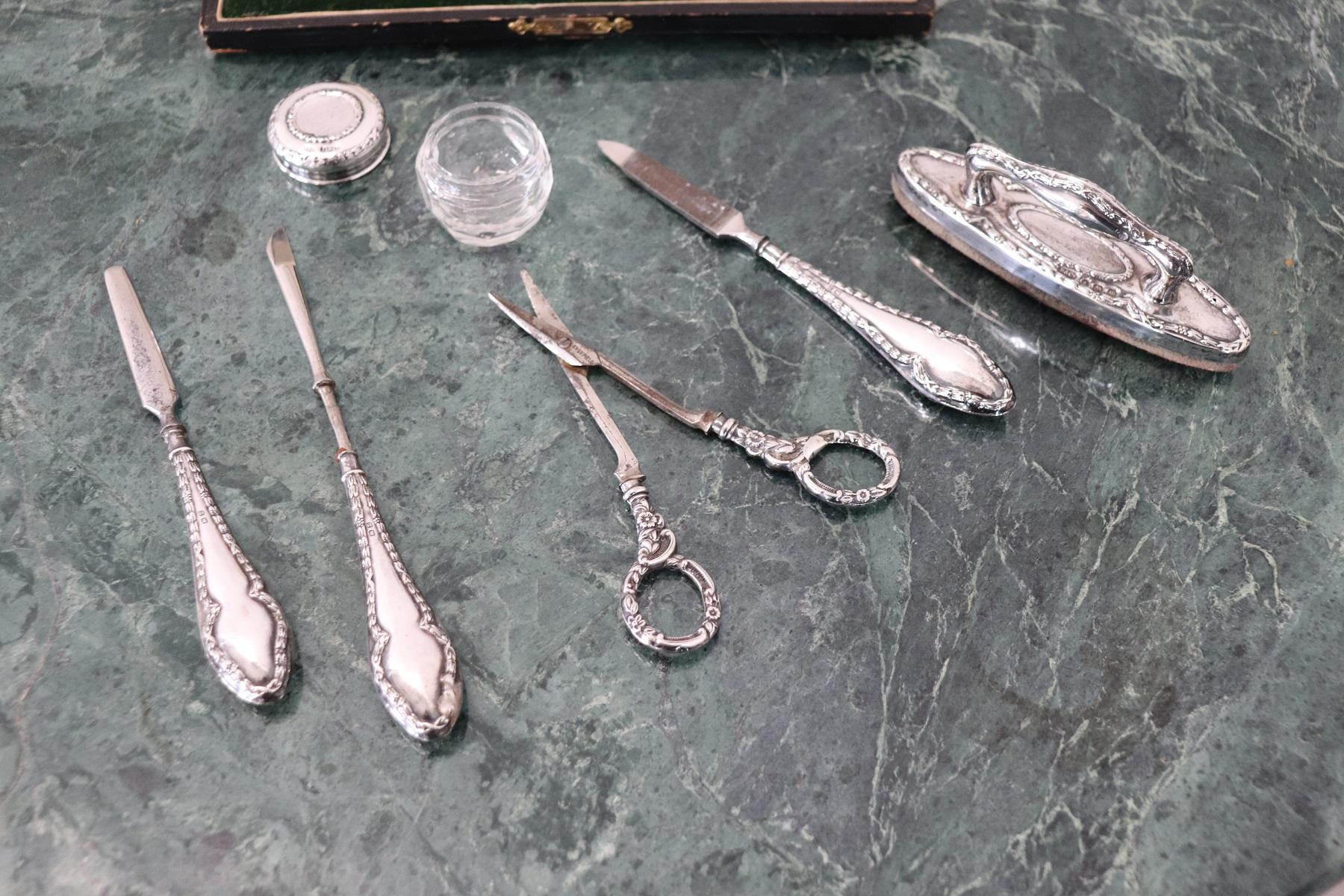 Italian Silver Travel Vanity Manicure Nail Kit Set