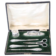 Vintage Silver Travel Vanity Manicure Nail Kit Set