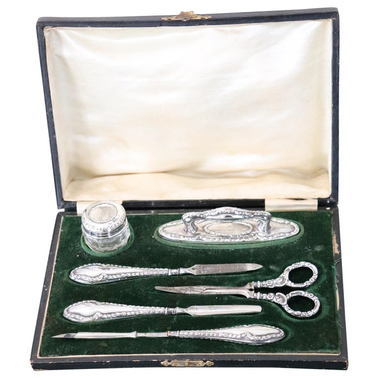 Silver Travel Vanity Manicure Nail Kit Set at 1stDibs