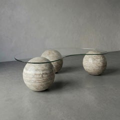 Silver Travertine 3 Ball Marble Coffee Table - Sphere Glass Marble Coffee Table