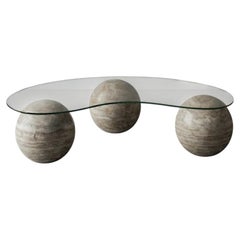 Silver Travertine 3 Ball Marble Coffee Table - Sphere Glass Marble Coffee Table
