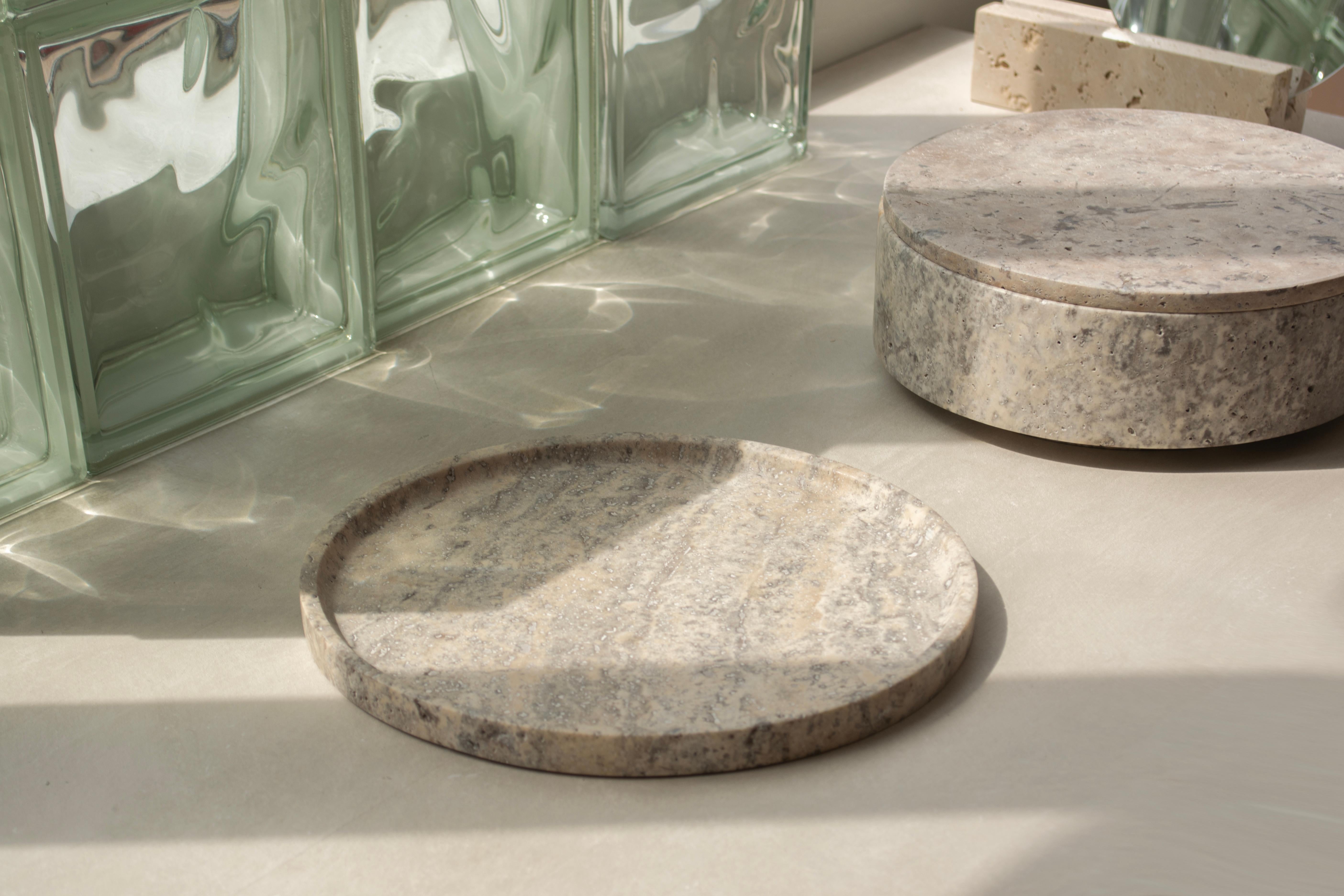 Hand-Crafted Silver Travertine Cake Stand For Sale