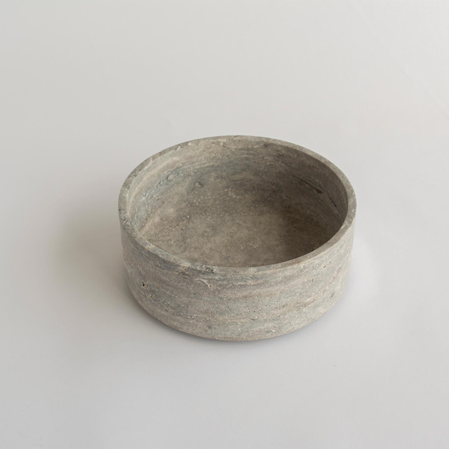 Modern Silver Travertine Cylinder Bowl For Sale