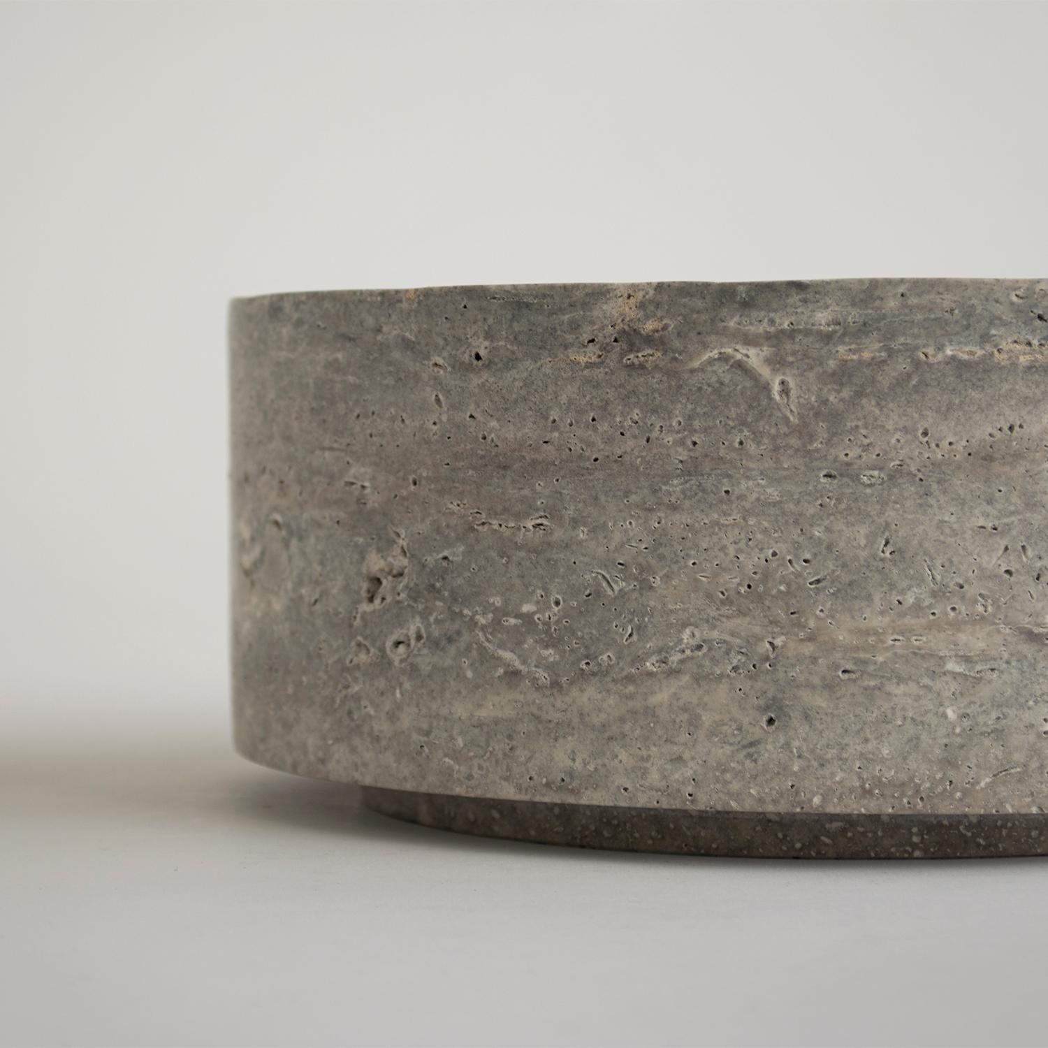 Dutch Silver Travertine Cylinder Bowl For Sale