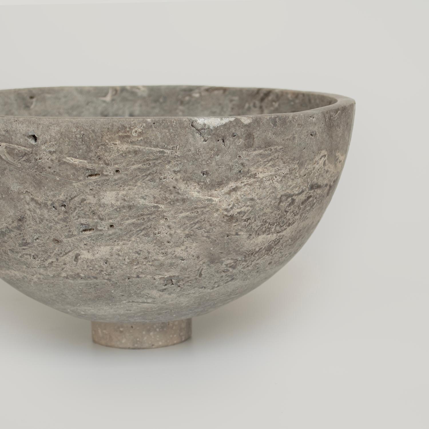 Modern Silver Travertine Fruit Bowl, Centerpiece For Sale