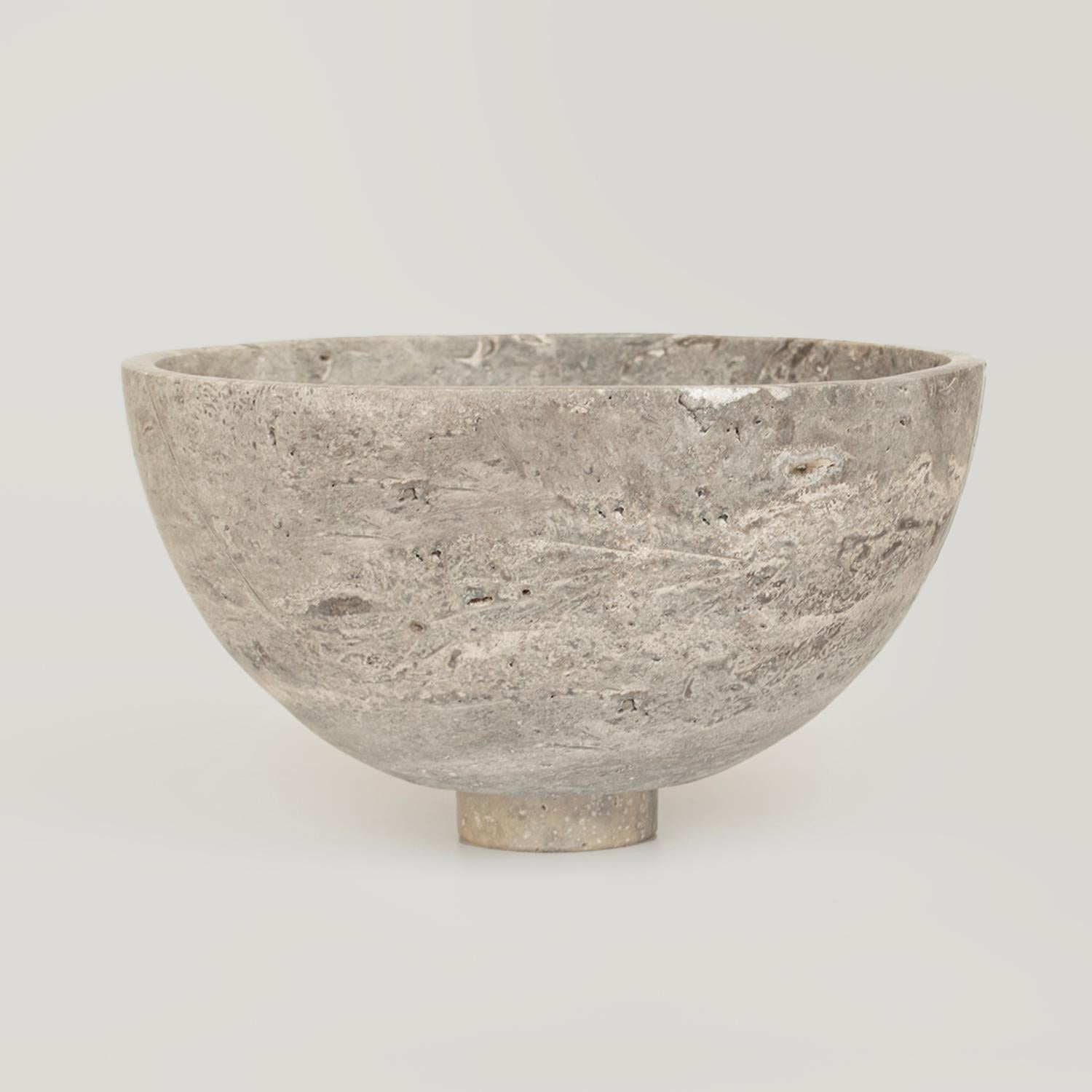 Hand-Crafted Silver Travertine Fruit Bowl, Centerpiece For Sale