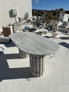 Silver Travertine Marble Dining Table - Stone Kitchen Table - Custom Marble