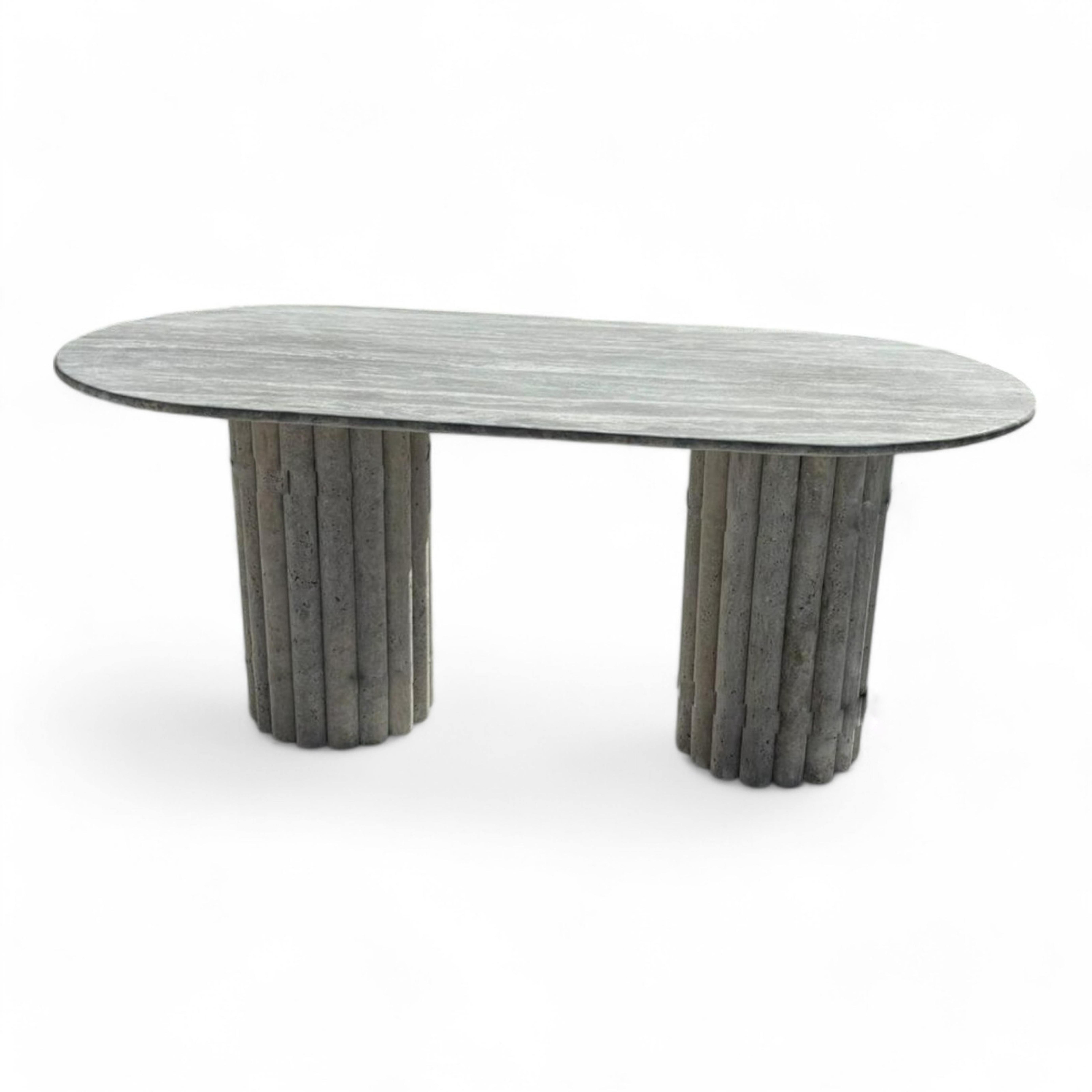Mesa de comedor de mármol travertino plateado - Mesa de cocina de piedra - Mármol a medida Turco en venta