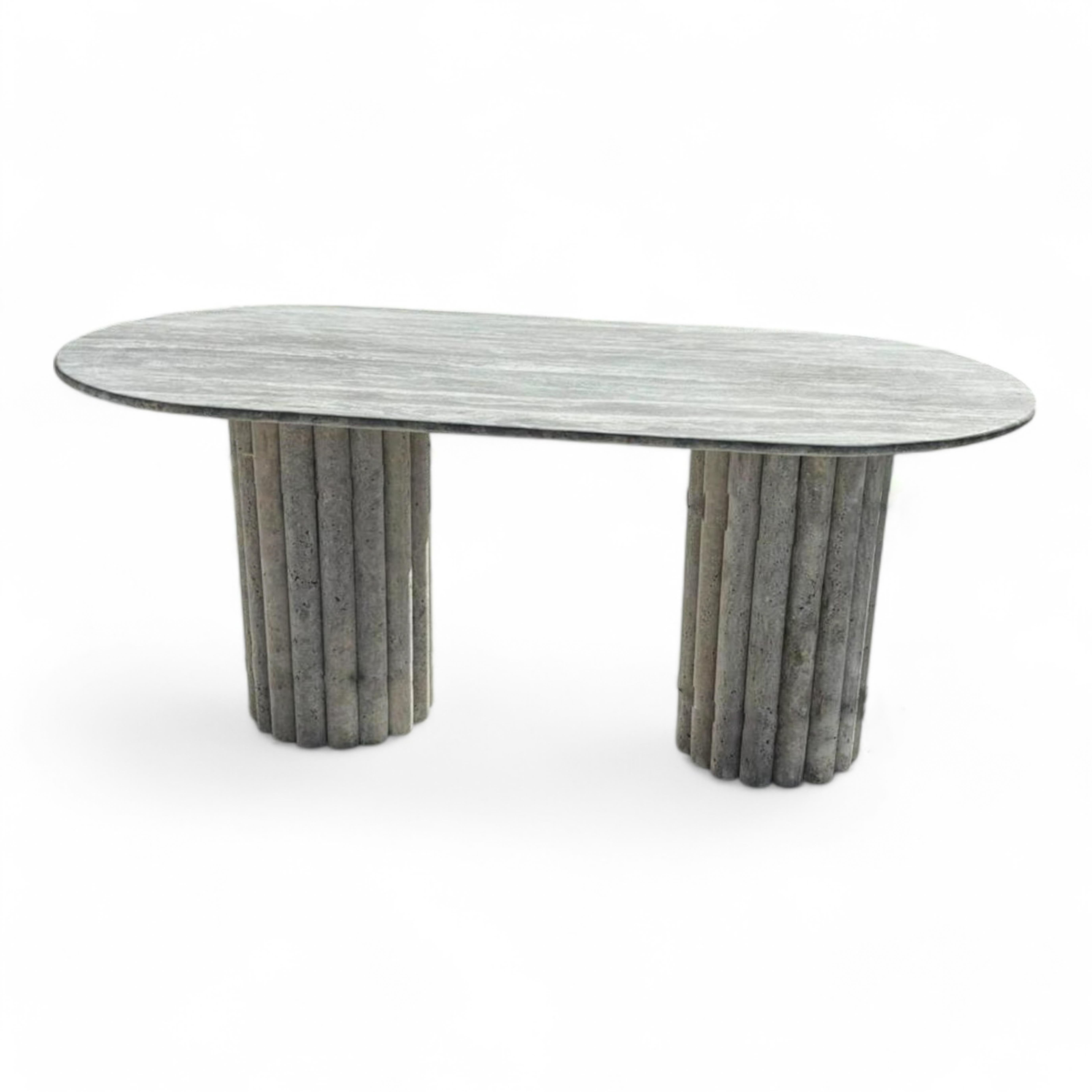 Mesa de comedor de mármol travertino plateado - Mesa de cocina de piedra - Mármol a medida Travertino en venta