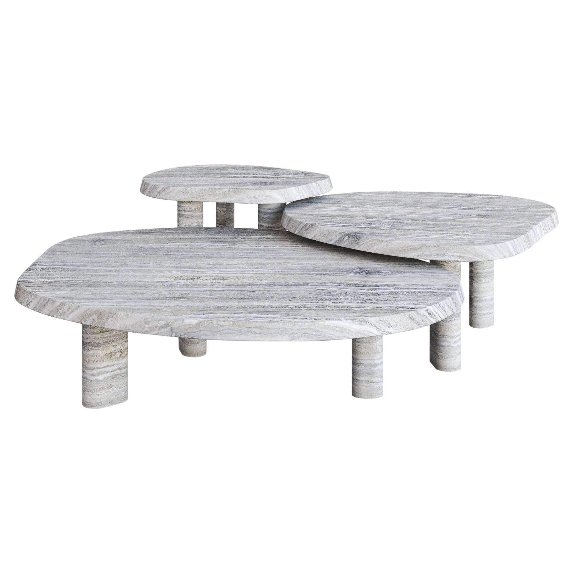 Silver Travertine Medium Fiori Nesting Coffee Table by the Essentialist For Sale