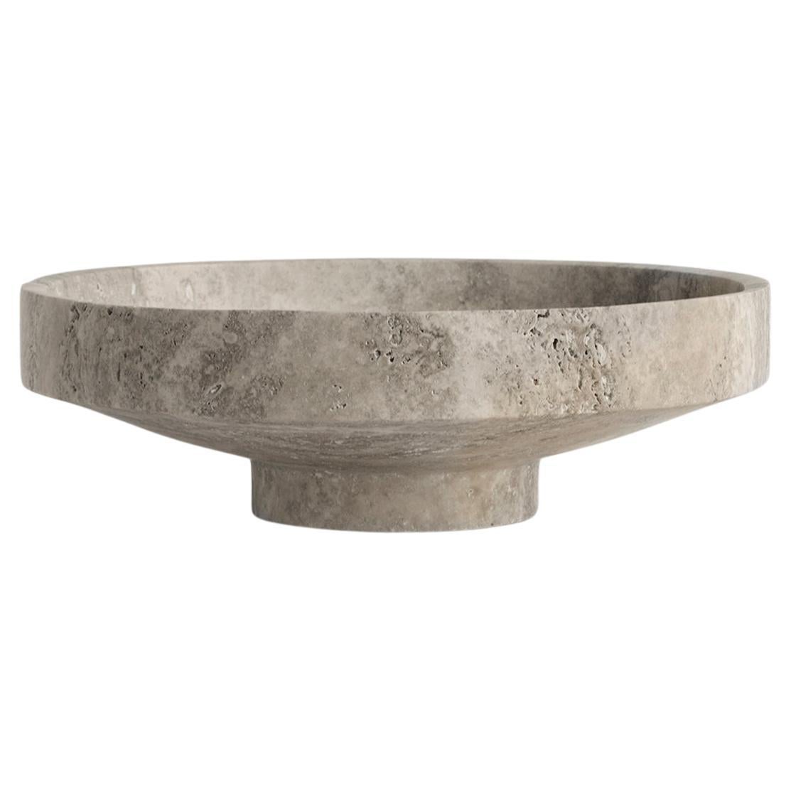 Silver Travertine Narrow Bowl For Sale