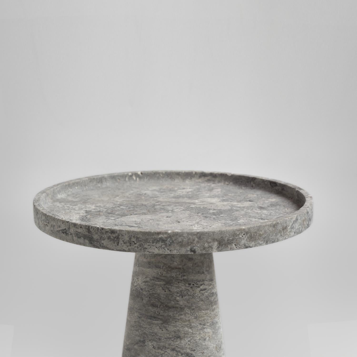 Modern Silver Travertine Pedestal Side Table For Sale