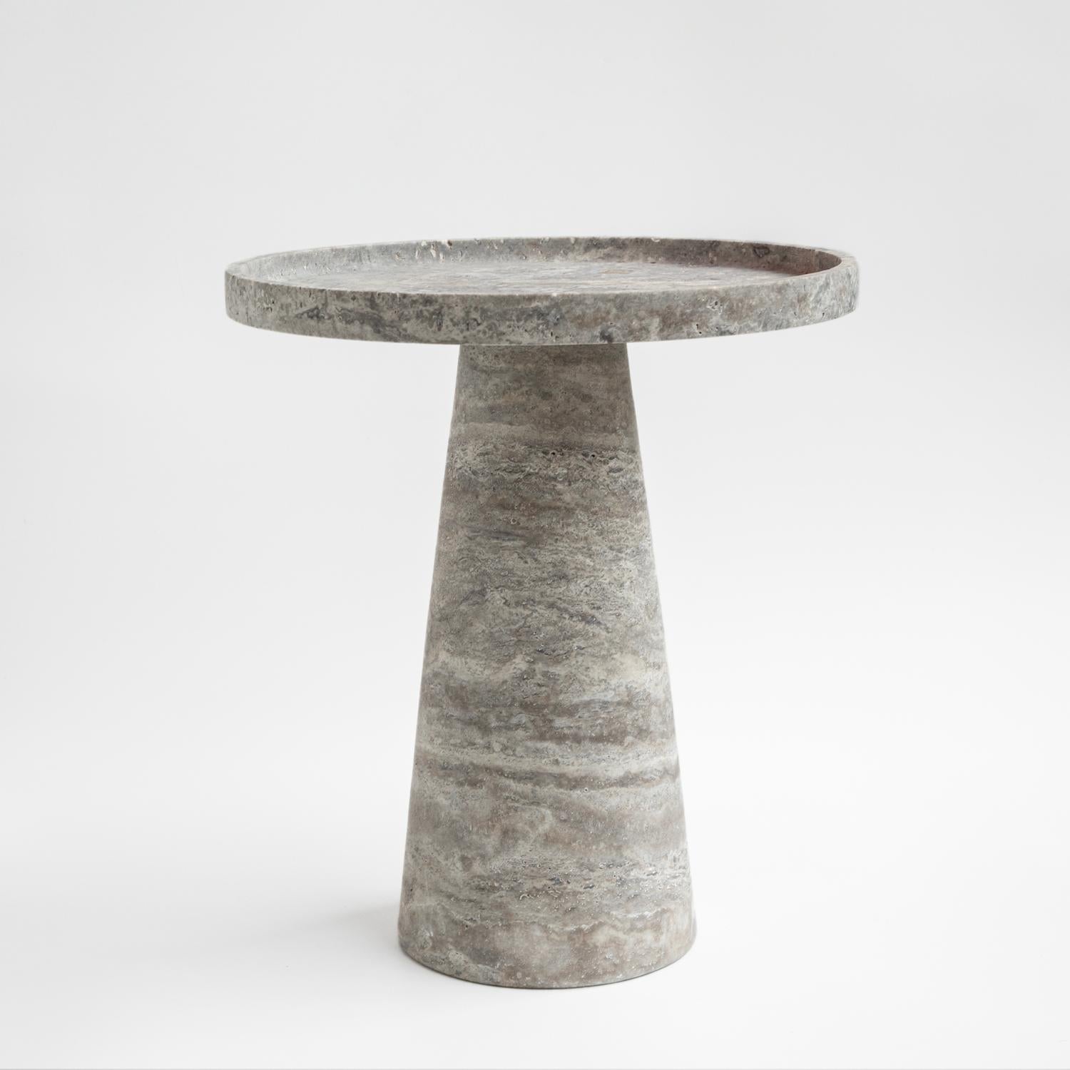 Silver Travertine Pedestal Side Table For Sale 1