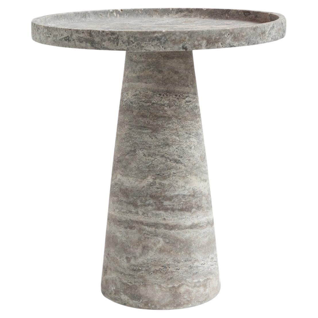 Silver Travertine Pedestal Side Table For Sale