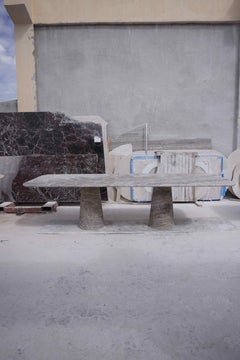 Silver Travertine Rectangle Dining Table, the Style of 1970 Angelo Mangiarotti