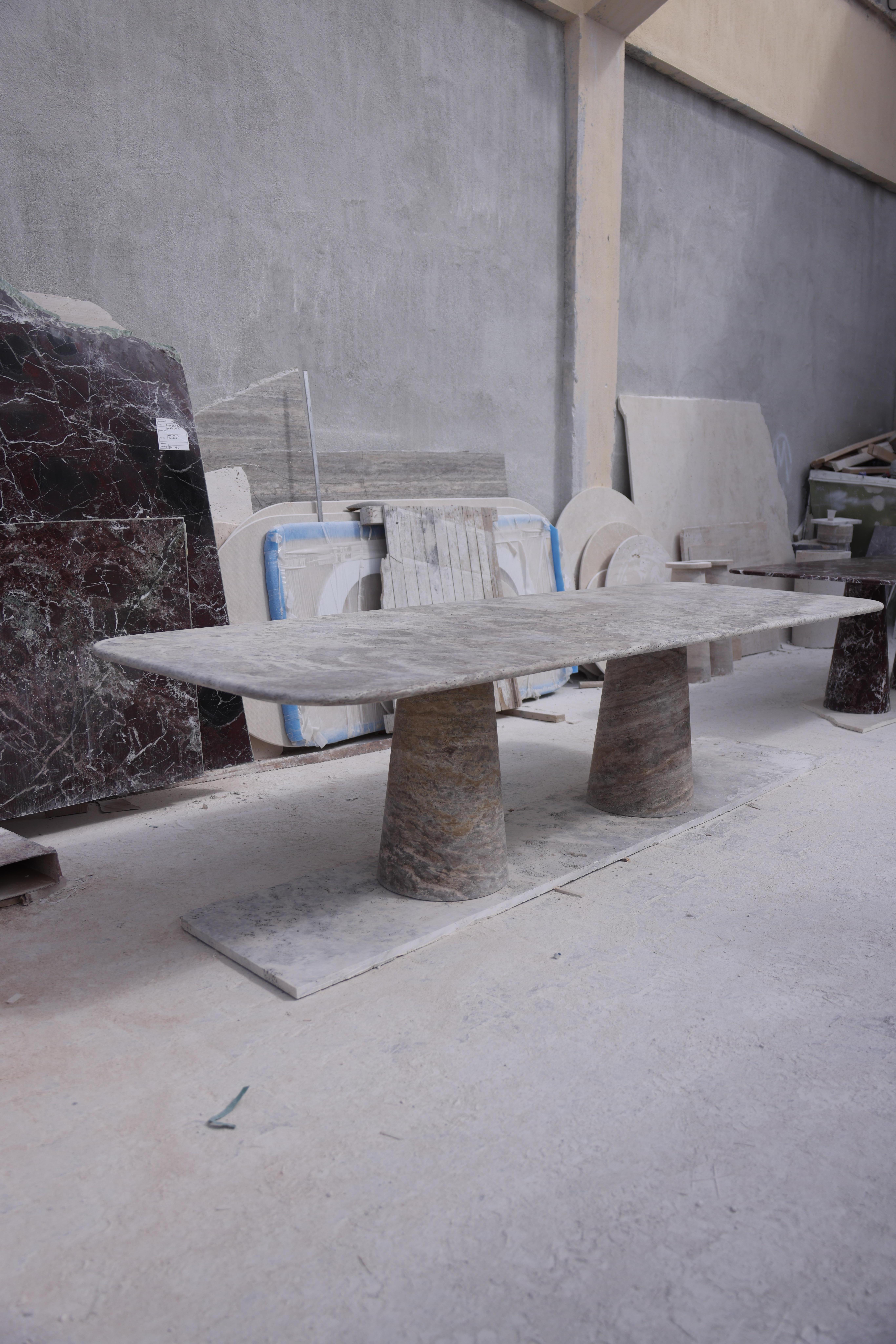 Unknown Silver Travertine Rectangle Dining Table, the Style of 1970 Angelo Mangiarotti For Sale
