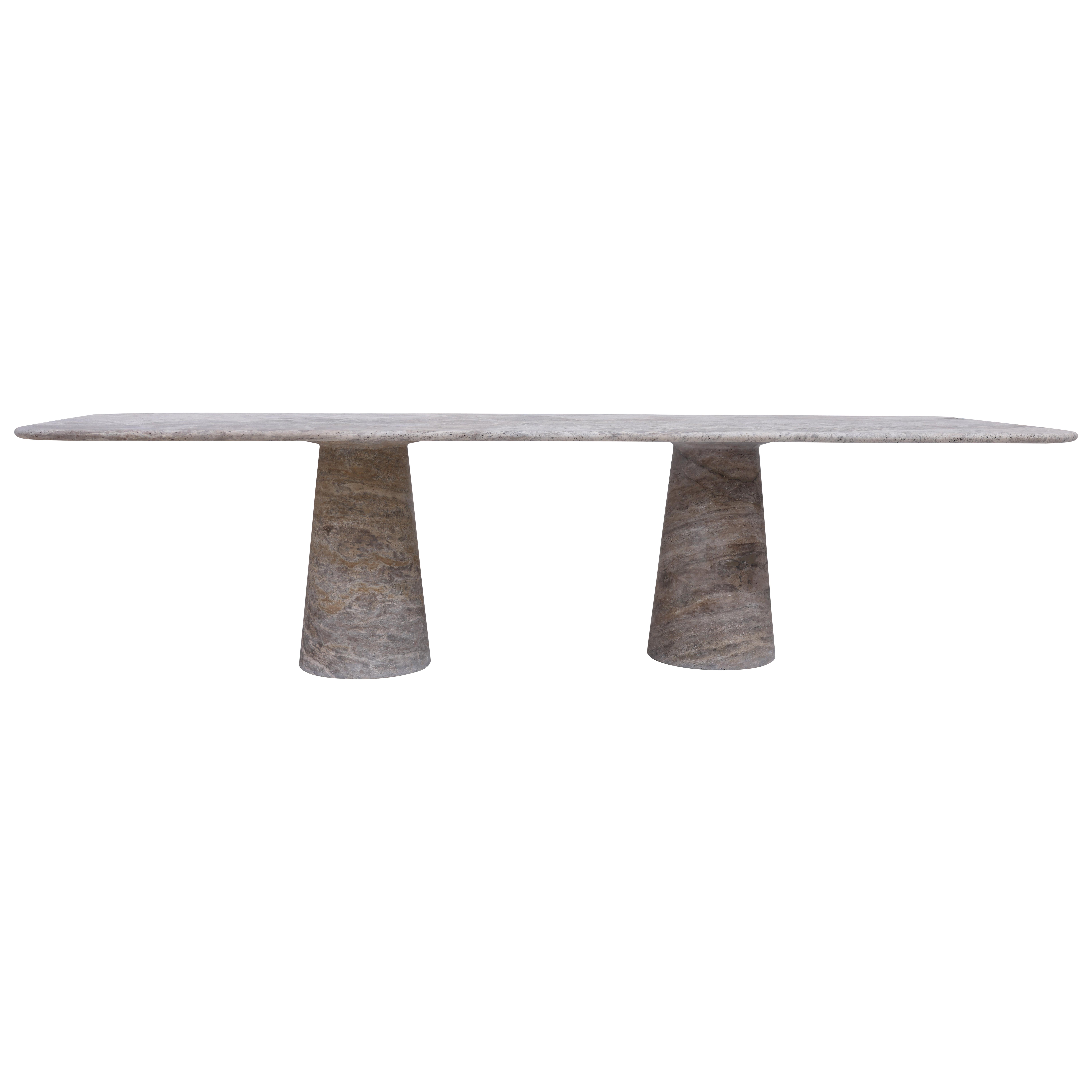 Silver Travertine Rectangle Dining Table, the Style of 1970 Angelo Mangiarotti