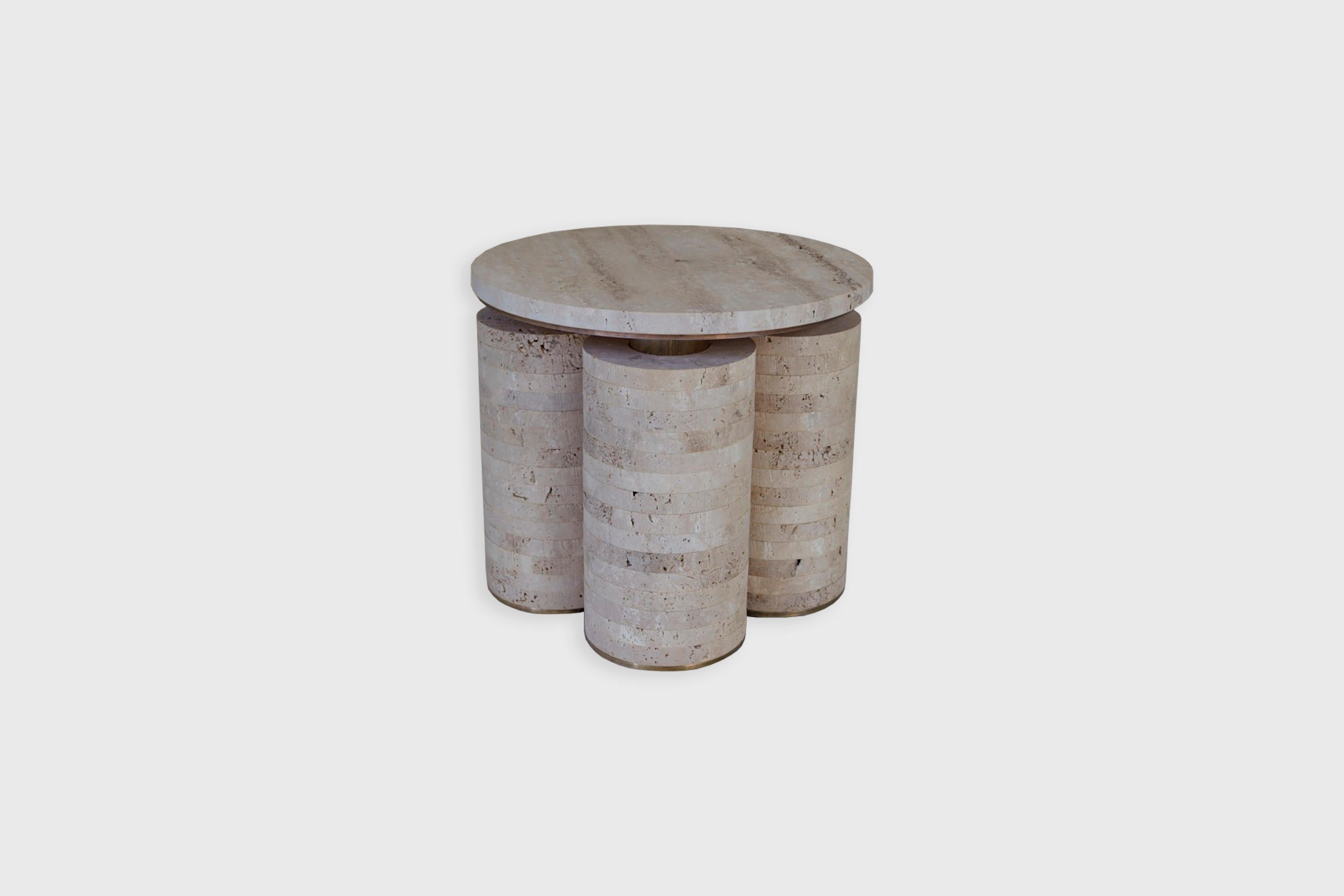 Post-Modern Silver Travertine Small Trilith Side Table by Atra Design For Sale