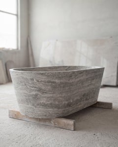 Silver Travertine Stone Bath Tub - Solid Sculptural Bathtub by My Habitat Design