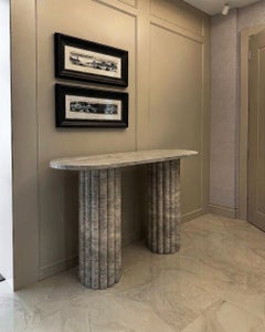 Silver Travertine Stone Console Table, Handcrafted Custom Made Hallway Table