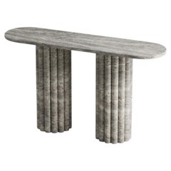 Silver Travertine Stone Console Table, Handcrafted Custom Made Hallway Table