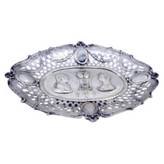 Silver tray cut w/ fleur-de-lis & royal figures w/ friezes & monogram