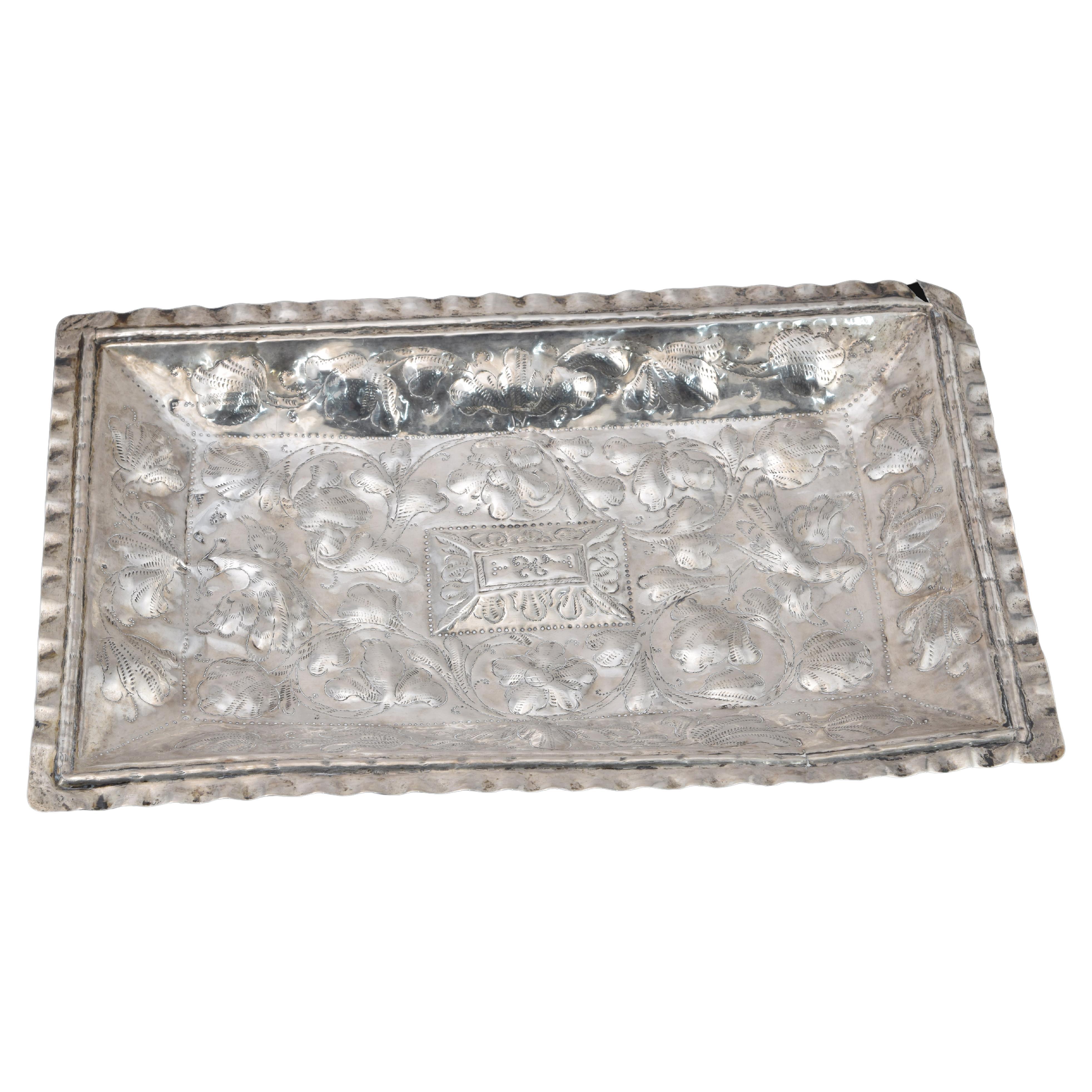 Silver tray. Possibly Spain, 20th century (after antique models). For Sale