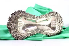 Silver tray & scissors w/ acanthus & floral motifs on 4 ball feet