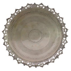 Silver tray w/ wire rack & guilloché center on 3 raised feet