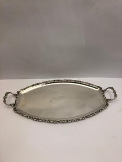 Silver Tray with Decorated Border and Handles, Hallmarked 925 Silver