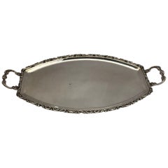 Antique Silver Tray with Decorated Border and Handles, Hallmarked 925 Silver