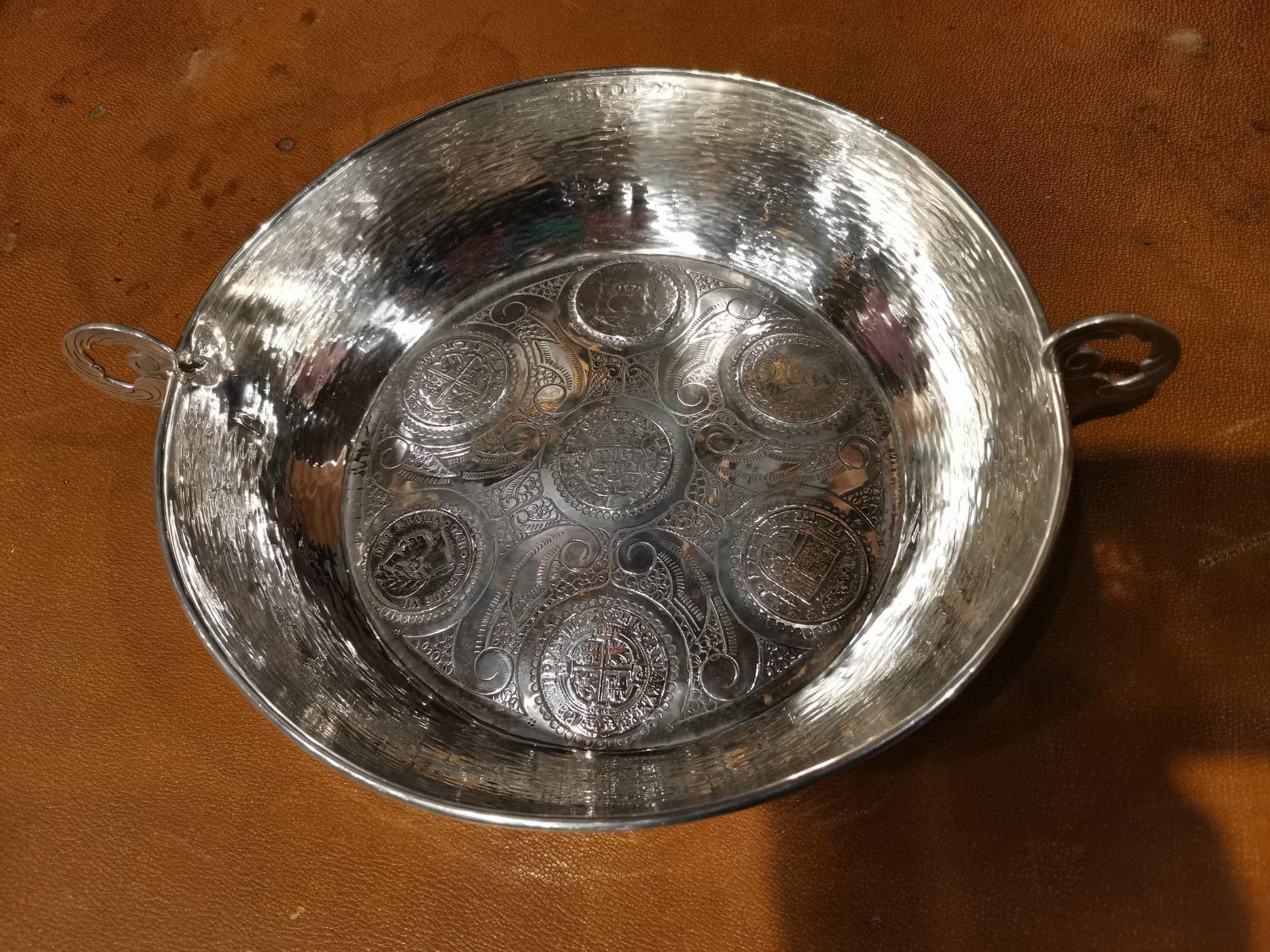 Silver Tray with Embedded Silver Coins 19th Century For Sale 3