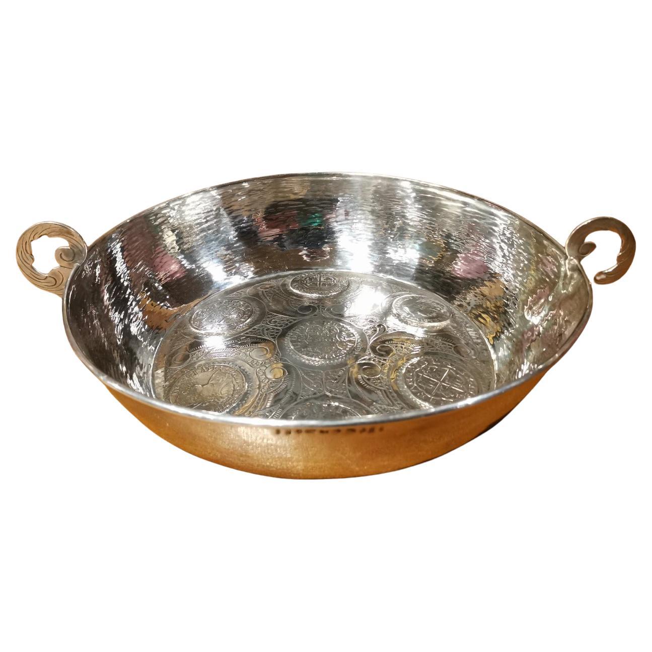 Silver Tray with Embedded Silver Coins 19th Century For Sale