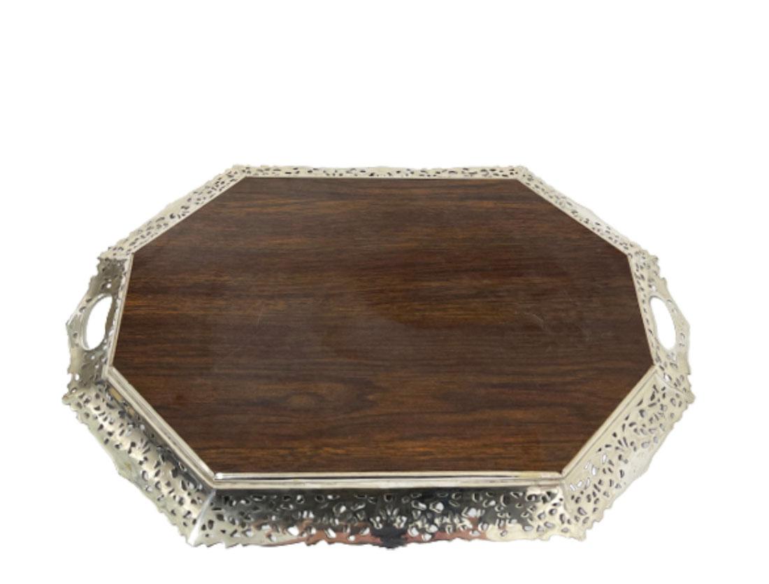 Silver Tray with Wooden Melamine by H. Hooijkaas, 1974 In Good Condition For Sale In Delft, NL