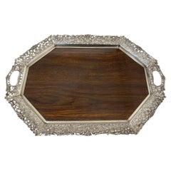 Vintage Silver Tray with Wooden Melamine by H. Hooijkaas, 1974