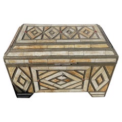 Silver Trimmed Bone Inlay Box, Morocco, 19th Century