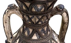 Silver Trimmed Decorative Painted Two Handled Pieced Vase, Morocco, 19th Century