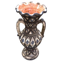 Silver Trimmed Decorative Painted Two Handled Pieced Vase, Morocco, 19th Century